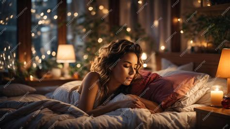 Premium Ai Image A Female Getting A Good Night Sleep In A Cozy Welllit Bedroom