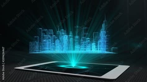 City Projection Futuristic Holographic Display Phone Tablet Hologram