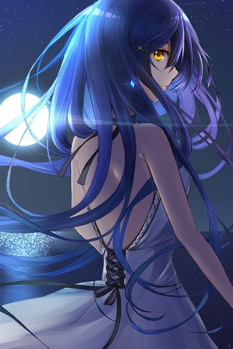 Download 720x1280 Wallpaper Night Out Anime Girl Blue