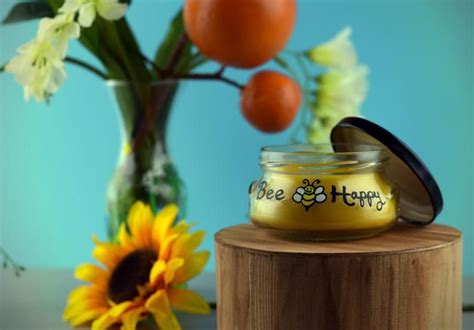 Beeswax Candle Bee Happy Hand Painted Container Honey Vanilla In