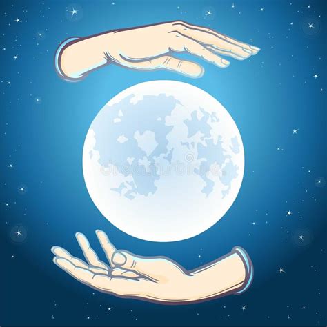 Human Hands Hold A Symbol Of The Shining Moon Stock Vector