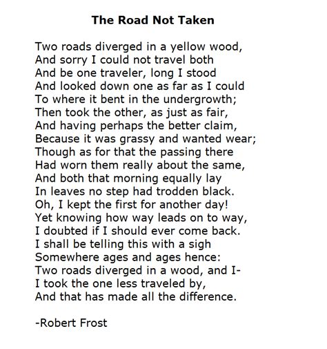 The Road Not Taken By Robert Frost Self Love Quotes The Road Not