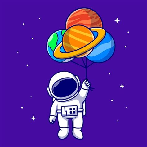 Astronauta Bonito Flutuando Com Balões Do Planeta Na Ilustração Do