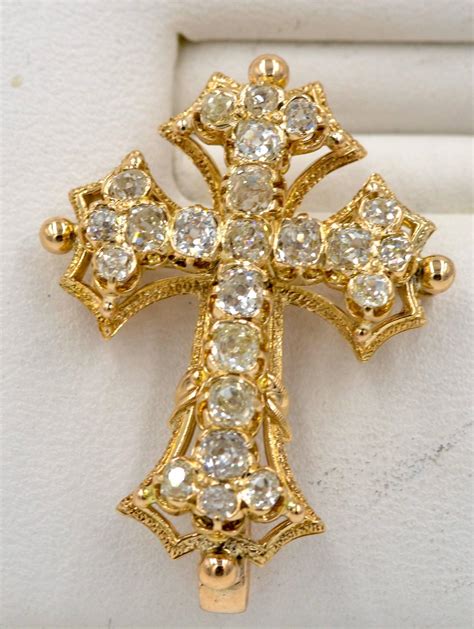 Antique Victorian Diamond Gold Cross Pendant Pin For Sale At 1stdibs