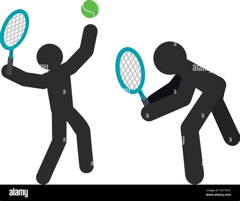 Tennis Icon Isometric Vector Stick Man Playing Tennis Sport Concept