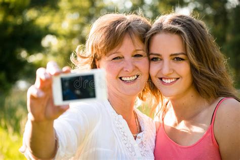 Senior Mother With Daughter Selfie Stock Image Image Of Phone Happy 66923707