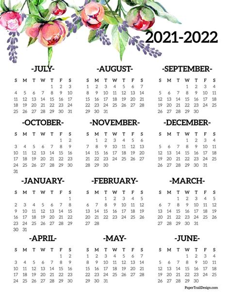 2021 2022 School Year Calendar Free Printable Paper Trail Design In