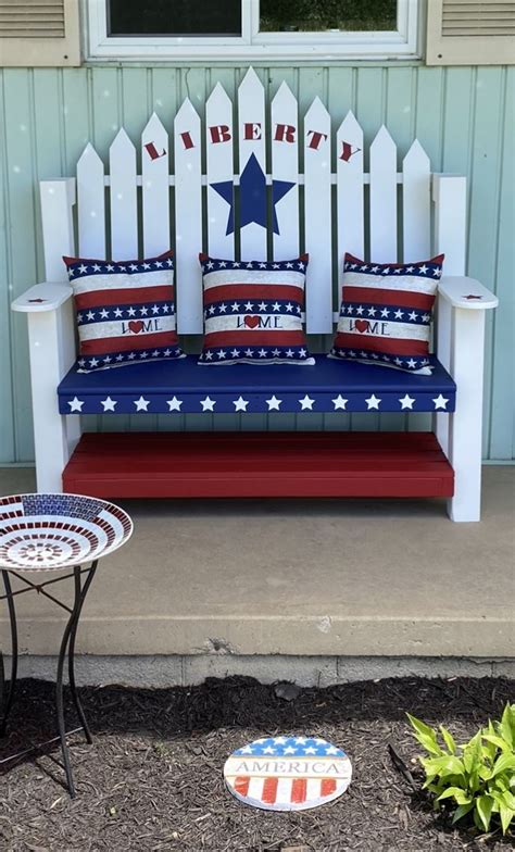 Patriotic Bench Fourth Of July Decor Patriotic Decorations