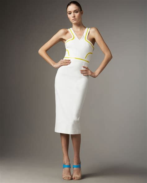 Versace Silk Trim Sheath Dress In White Lyst