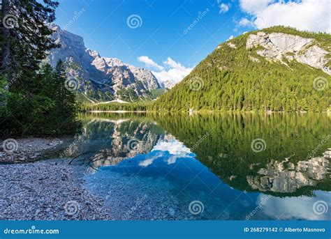 Braies Lake Or Pragser Wildsee Dolomites Trentino Alto Adige Italy
