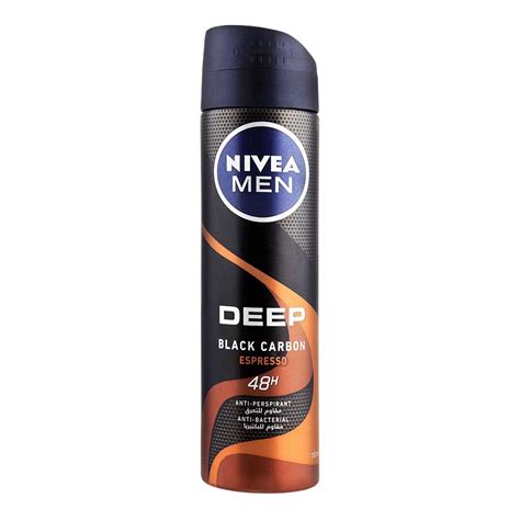 nivea men 48h deep black carbon espresso anti perspirant deodorant body spray 150ml eshaistic pk