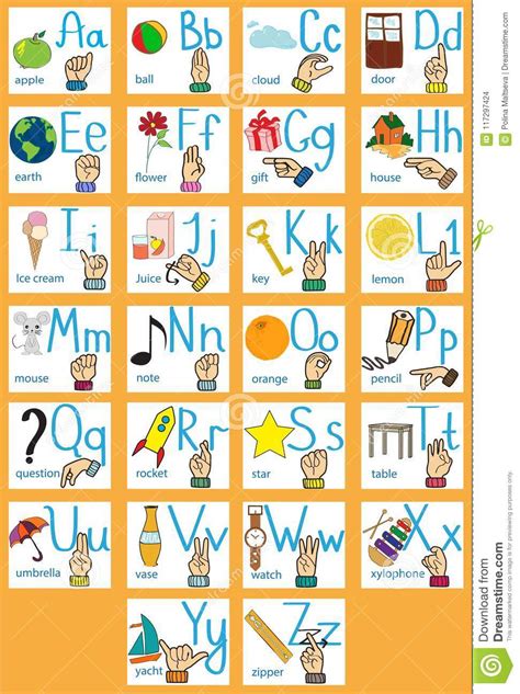 Sign Language And Alphabet Cartoon Letters Creative English Alphabet