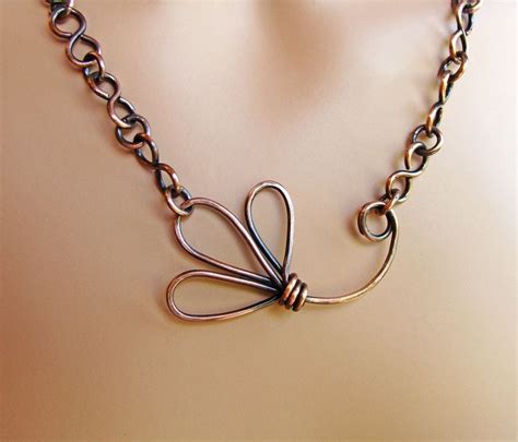Copper Flower Handmade Chain Necklace By Sparkflight On Etsy 7000