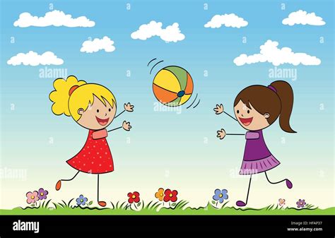 Two Girls Playing With A Ball Stock Vector Image And Art Alamy