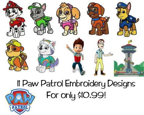 11 Pes Paw Patrol Embroidery Designs Multiple Sizes Each Instant
