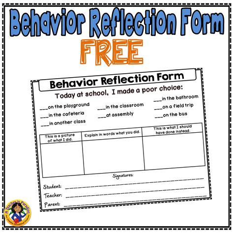 Behavior Reflection Form Free Behavior Reflection