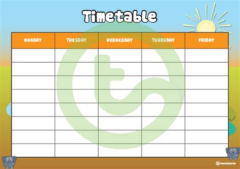 Elephants Weekly Timetable Teach Starter