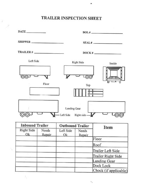 Printable Trailer Inspection Form Calendar Of National Days