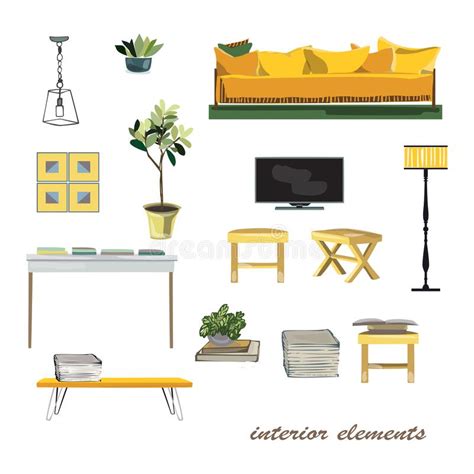 Interior Design Elements Illustration Furniture Collection Stock