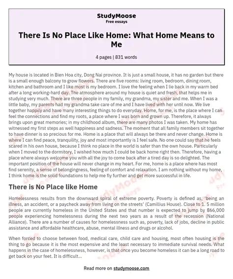 There Is No Place Like Home What Home Means To Me Free Essay Example