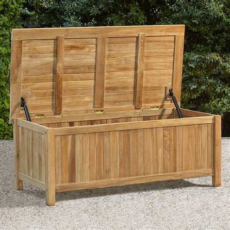 Teak Wood Storage Chest Indoor Outdoor Bench Hinged Lid Wooden Box