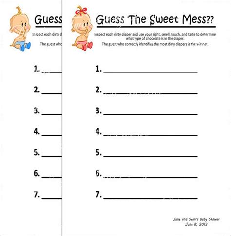 Before guests arrive, choose one diaper that will be dirty. the person with the dirty diaper will win a prize. Printable Personalized Dirty Diaper Baby Shower Game Card