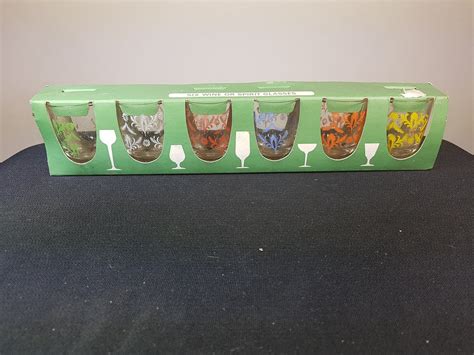 Vintage Set Of 6 Multi Colored Glass Shot Glasses In Original Etsy