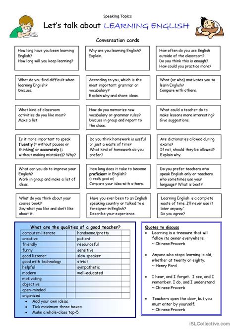 Let S Talk About Learning English English Esl Worksheets Pdf Doc