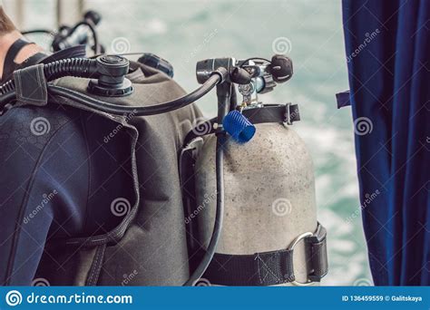 Diver Preparing To Dive Into The Sea Stock Image Image Of Bottles