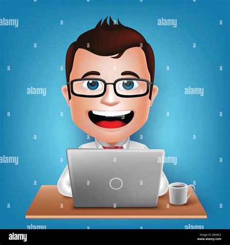 Vector Busy Businessman Cartoon Character Sitting Working In Laptop