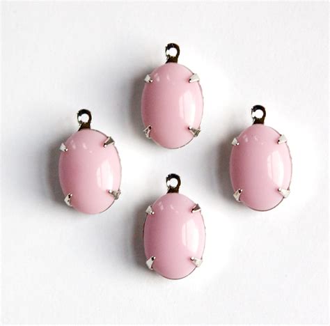 Vintage Opaque Pink Stone In 1 Loop Silver Setting 14x10mm