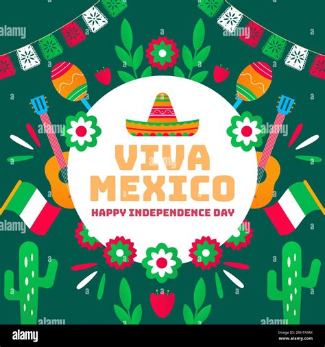 Viva Mexico Independence Day Of Mexico Illustration In Flat Design