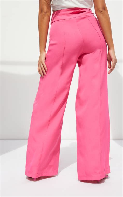 Petite Hot Pink Belted High Waisted Trousers Prettylittlething