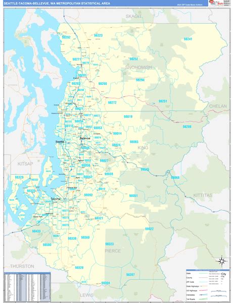 Seattle Tacoma Bellevue Metro Area Wa Zip Code Maps Basic