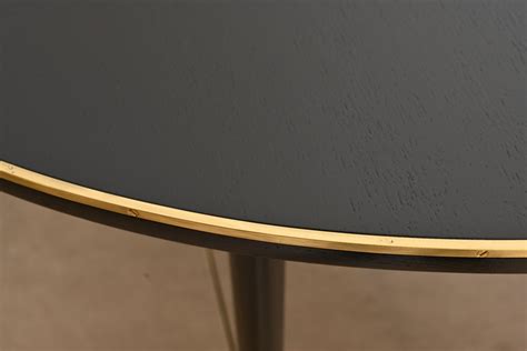 Paul Mccobb Connoisseur Collection Black Lacquer And Brass Extension Dining Table Newly