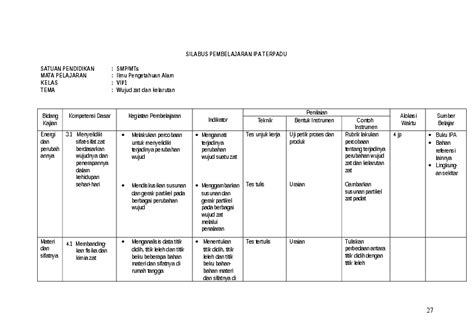 Doc Silabus Pembelajaran Ipa Terpadu Satuan Pendidikan Smpmts Mata