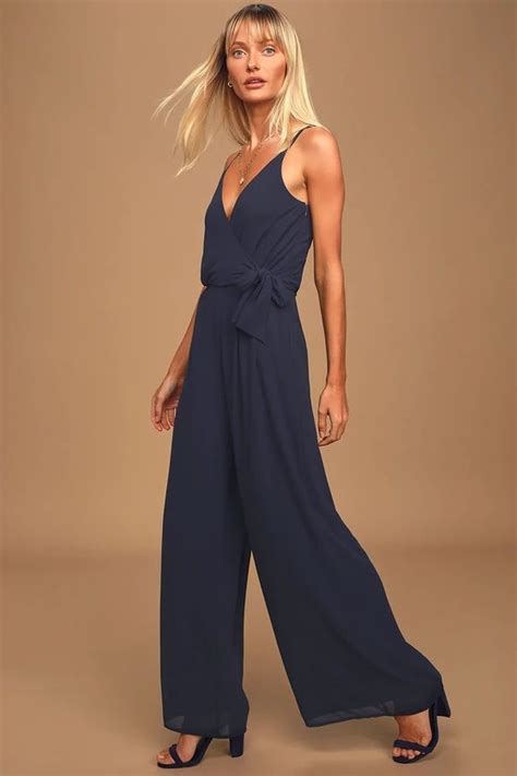 Takes Some Finesse Navy Blue Sleeveless Wide Leg Jumpsuit Wide Leg