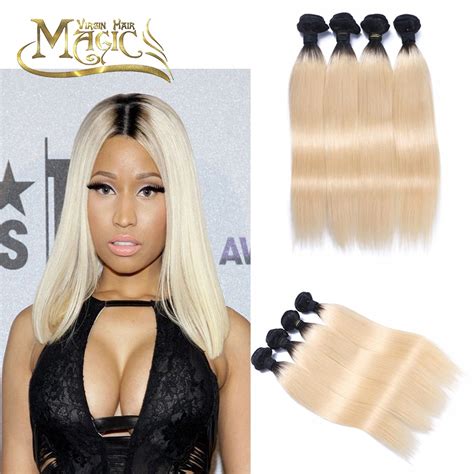 brazilian virgin hair 4 bundles dark roots blonde hair silky straight weave ombre hair bundles