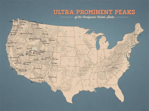 Ultra Prominent Peaks Map 18x24 Poster 48 States Best Maps Ever