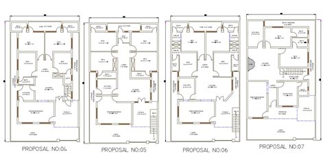 Autocad 2d File Shows 40x70 Four Different Types Of 2 Bhk House Plan