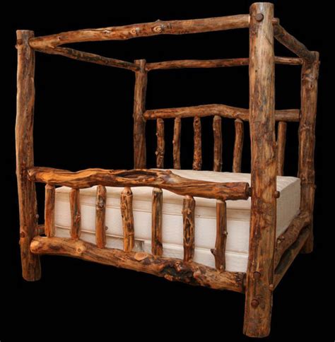 The log cabin rustics shop notes, the vertical pickets give a simple and yet sturdy look to the canopy log bed while the aspen logs. Utah Mountain Log Canopy Bed
