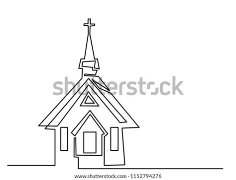 Continuous Line Drawing Christian Churches Building Stock Vector
