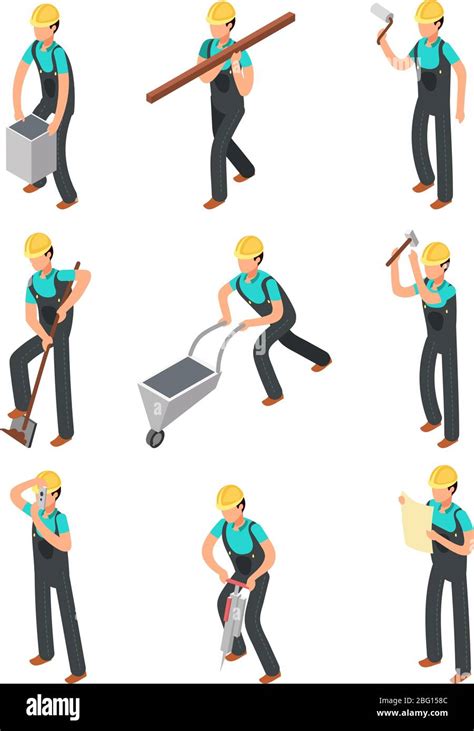 Builder Workers Construction Professionals Isolated 3d People Vector