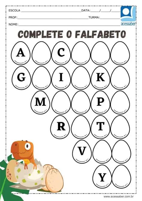 Atividade De Português Complete O Alfabeto Ed Infantil E 1º Ano