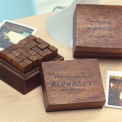 Romantic Design Letters Stamps Wooden Box Rubber Stamp Numbers Sealing