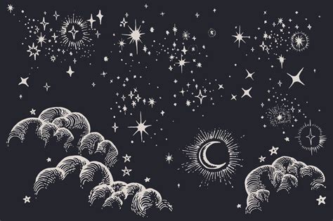 Star Moon Cloud Sky Drawings Masterbundles
