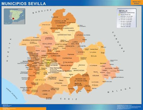 Municipalities Sevilla Map From Spain Laminated Wall Maps Of The World