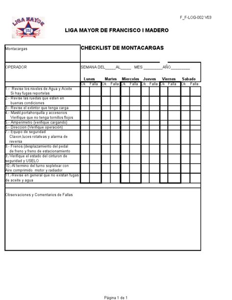 Ff Log 002 Checklist Montacargas