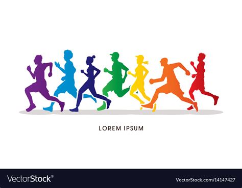 group of people running marathon royalty free vector image