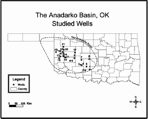 Location Map For The Anadarko Basin Showing The Locations Of 21 Wells